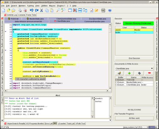 DocSynch with colored change highlighting and the IRC window